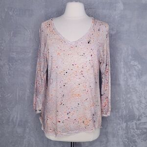 GILDA MIDANI Pattern Dyed Spatter Long Sleeve Shirt Size M Cotton Uneven Hem
